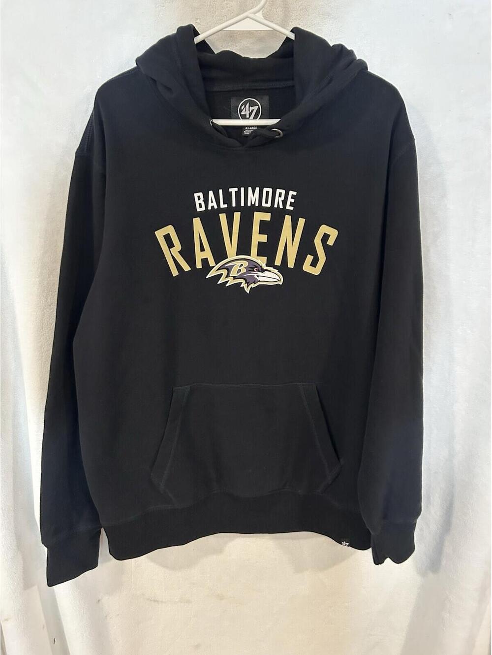 Baltimore Ravens Hoodie XL Mens Black ‘47 Brand NFL Pullover Sweatshirt